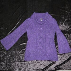 Women’s Chunky Cable Knit Sweatshirt Turtleneck Vintage 90s Y2K INC Flare Sleeve